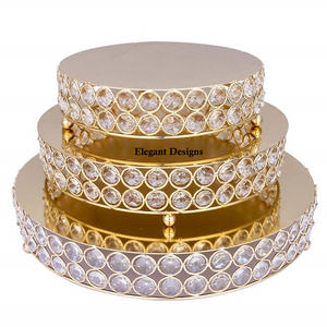 แท่นวางเค้กประดับลูกปัดคริสตัลสามชุดสีตามสั่งแท่นวางเค้กทรงกลม - Product Image 2
