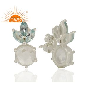 Pendientes de piedras preciosas de cuarzo y Topacio Azul, joyería de piedras preciosas - Product Image 3