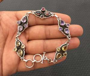 92.5เงินสเตอร์ลิงธรรมชาติโกเมนอเมทิสต์ซิทรินอัญมณีตัดหิน8 "สร้อยข้อมือยาวของขวัญที่มีคุณภาพสูงราคาขายส่ง - Product Image 5