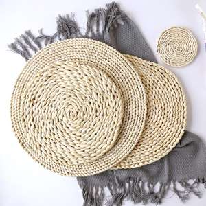 Rattan Placemats Japanese Woven Rattan Placemats Round Braided Water Hyacinth <b>Kitchen</b> <b>Accessories</b> for Dinner. Handicraft - Product Image 6