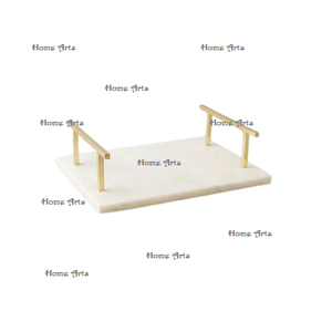 Plateau de service alimentaire en marbre, design moderne, avec poignées métalliques, qualité supérieure, taille et forme personnalisées. - Product Image 2