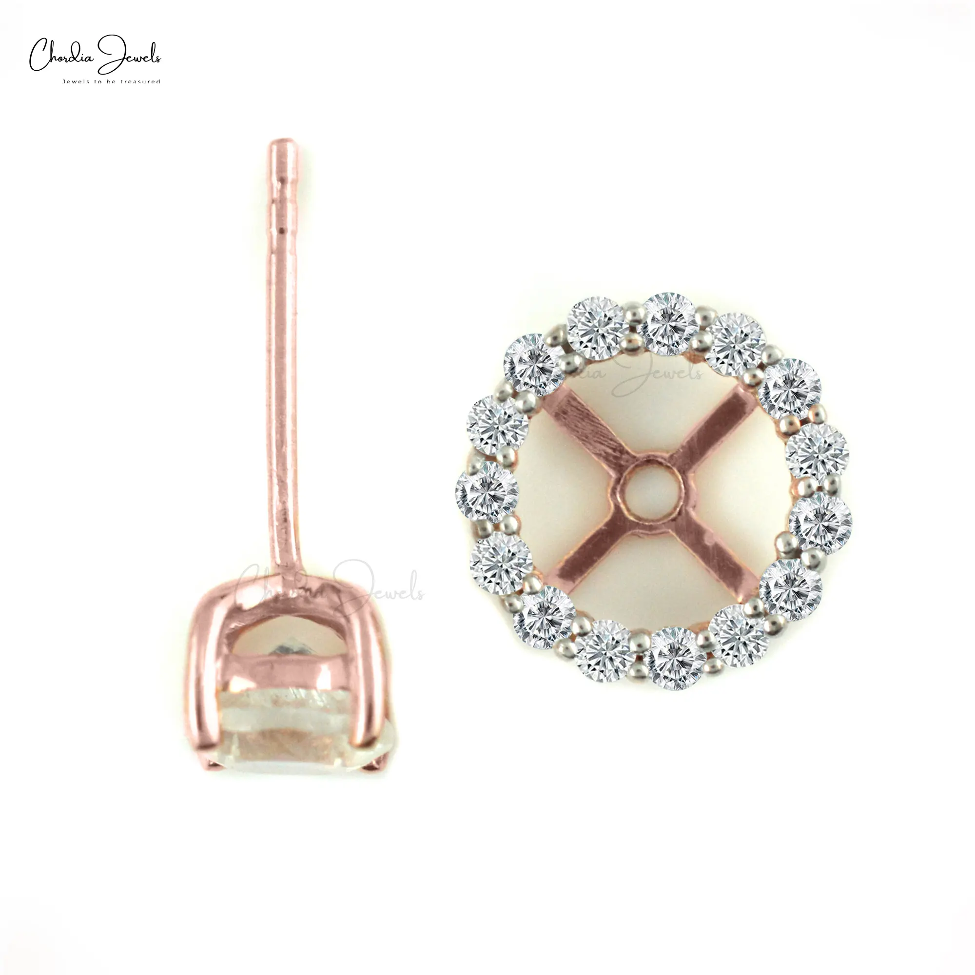 Cầu Vồng Tự Nhiên Moonstone Và Trắng Zircon Có Thể Tháo Rời Halo Stud Bông Tai Rose Gold Micron Mạ 925 Sterling Bạc Bán Buôn