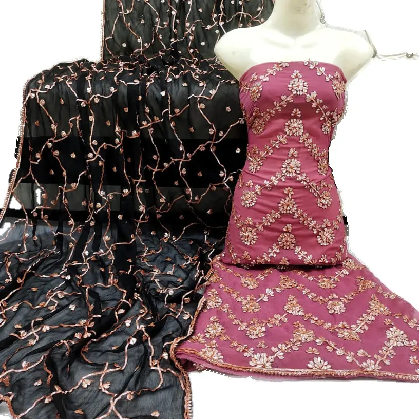 Традиционное индийское пакистанское платье сальвар камиз, ручная работа, шифоновая ткань