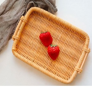 Juego de 3 bandejas de ratán marrón con forma de rectángulo para servir dulces, diseño Simple, bandeja tejida de alta calidad para servir alimentos para vajilla - Product Image 5