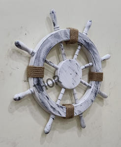 Roue de bateau en bois poli blanc de 24 pouces, décoration artistique et tenture murale, décoration de maison - Product Image 2