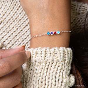 Custom Birthstone Bracelet Multiple Birthstone Bracelet in Sterling Silver, Rose Gold Handmade Happiness - Product Image 1