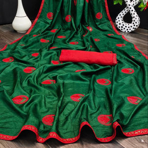 New Rich Look Party Wear Dola <b>Silk</b> Embroidery Work Saree with Blouse Piece Indian Women Wear Sari Cheap Low Price Wholesale Alphanumero - Product Image 1