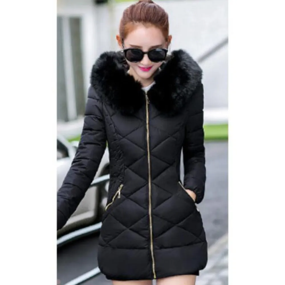 Women Winter Long Cotton Padded Coat Parka Down Jacket Fur Collar Hooded Outwear wholesale 2021-2022