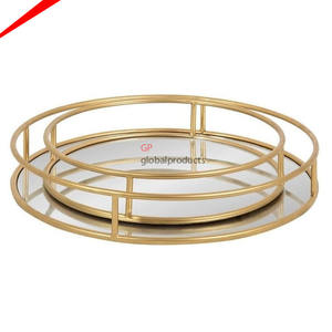 Plateau de service martelé en métal et à poignées, 1 pièce, nouveau design moderne, plateau rond en noir pur avec feuilles dorées, pour décor, ramadan - Product Image 5