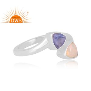 Anillo Apilable de Plata de Ley Fina con Ópalo Etíope Natural y Tanzanita, el Más Vendido del 2026, para Mujer, Fabricante de Joyería - Product Image 3