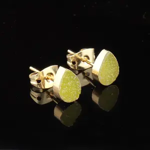 La più recente collezione natural lemon sugar druzy orecchini minimalisti in ottone placcato oro/argento orecchini a bottone con dichiarazione delicata