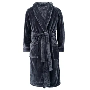 Peignoir en flanelle à manches longues noir uni, confortable et lourd, en peluche, super doux, pour hommes