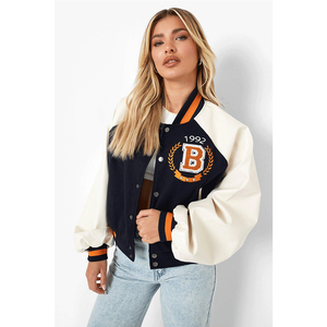 แจ็คเก็ต Letterwomen แบบติดกระดุมสั่งทำขายส่งสำหรับฤดูหนาวและฤดูร้อน แจ็คเก็ต Varsity แฟชั่นสำหรับผู้หญิงไซส์พลัส - Product Image 1