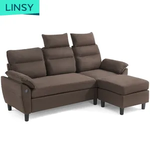 Linsy Brown Teal divano componibile reversibile divano a 3 posti a forma di L con ricarica Usb Lh012Sf1