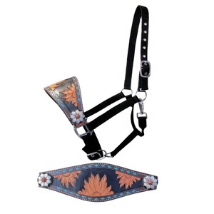 Top Quality Adjustable Black Nylon Rope <b>Halter</b> With Hand Painted Sunflower Design & Buck Stitch Work Wholesale Manufacturer - Product Image 1