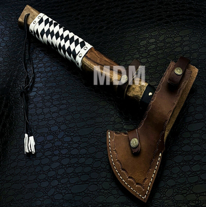 Hache Viking en acier à haute teneur en carbone ornée de hibou Hache à double tranchant barbu avec gaine en cuir Outil à main forgé de qualité industrielle - Product Image 5