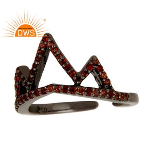 ธรรมชาติโกเมนแหวนพลอยผู้ผลิตเครื่องประดับสีดำออกซิไดซ์เงินสเตอร์ลิง925มงกุฎออกแบบแหวนเครื่องประดับขายส่ง - Product Image 3