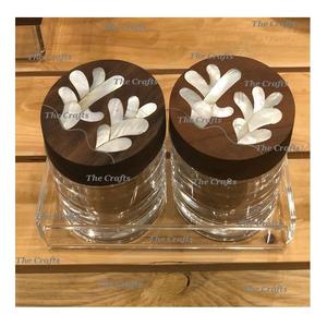 Ensemble de 3 boîtes à fruits secs avec plateau en acrylique et couvercle en bois nacre, boîte de rangement moderne faite à la main à prix acceptable - Product Image 3