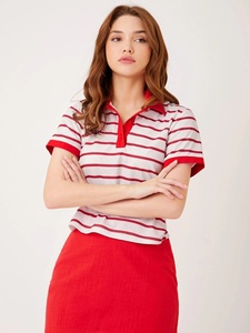 La mayoría de las camisetas polo de estilo a rayas de alto rendimiento para mujer, logotipo de diseño personalizado, camisetas polo informales a precio barato - Product Image 5