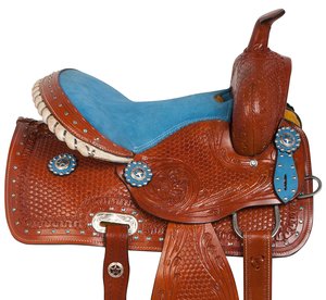 Premium cuero genuino barril Racing Western Horse Saddle Tack Set varios tamaños 14 '-18' y colores disponibles - Product Image 4