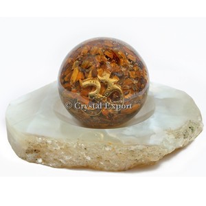 Ojo de Tigre con grabado "OM" Orgone Sphere Healing Reiki Orgone Products - Product Image 1