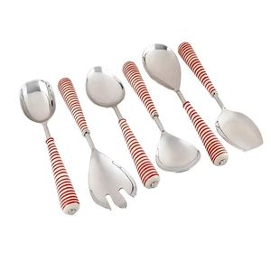 Service à salade avec poignée en résine, acier inoxydable, design Antique, noir et blanc, effet vieilli, service à salade - Product Image 5