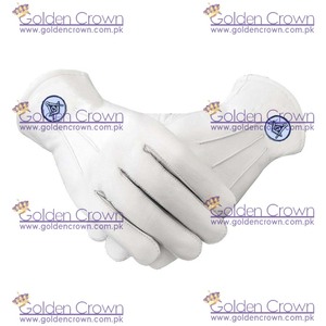 Gants en cuir blanc maçonnique en gros de haute qualité avec patch carré et boussole Gants maçonniques blancs | Fournisseur de gants de parade - Product Image 6