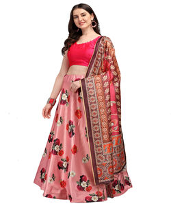 Tendance organza feuille de soie impression travail lehenga choli avec dentelle travail dupatta réception porter meilleur prix textile vêtement vêtements - Product Image 1