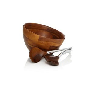 Cuenco para mezclar de forma redonda de madera con dos cucharas Cuenco para servir de madera para uso en hoteles y restaurantes en el hogar - Product Image 1