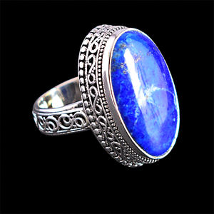 Victorian Charm Design Hand Carved Gemstone <b>Lapis</b> <b>Lazuli</b> Cocktail <b>Ring</b> Vintage Jewelry S925 Sterling Silver Top Quality Luxury - Product Image 6