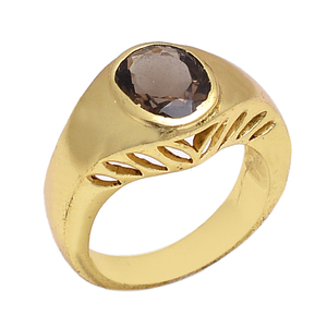 Meilleure qualité naturelle Quartz fumé bague plaqué or en argent Sterling bijoux en gros Casa De Moissanite diamant - Product Image 1