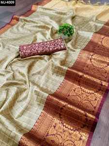 ส่าหรีผ้าไหมคอตตอนแท้จากนักออกแบบใหม่ส่าหรีทอผ้าขอบหนาสำหรับงานปาร์ตี้และงานเทศกาล - Product Image 5