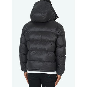 Customize Winter With Adjustable Hood Men Women Zipper Puffer Jacket Wholesale SHINY PUFFER JACKET - BLACK - Product Image 3
