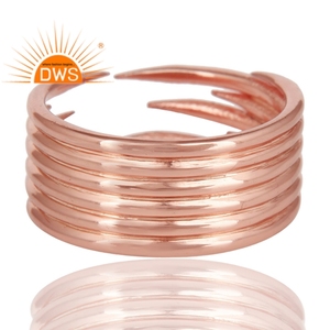 Handmade Six Line Design Stackable Ring Jewelry Wholesaler 14k Rose Gold Plated Ring Plain Silver Jewelry Supplier - Product Image 3