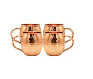 Ensemble de 4 tasses à eau de Moscou en cuivre martelé faites à la main, taille personnalisée, au meilleur prix en Inde - Product Image 1