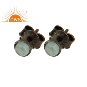 Boucles d'oreilles rondes en argent anodisé noir, bijoux minimaliste, en pierre précieuse, possibilité de vente en gros - Product Image 1