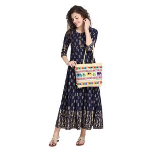 Sac fourre-tout brodé pour femmes avec fermeture à glissière, en soie dupion multicolore, motif géométrique, doublure en satin - Product Image 3