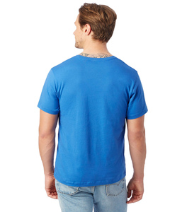 T-shirt bleu col rond 100% coton respirant confortable couleurs personnalisables manches courtes motif solide col vierge de haute qualité - Product Image 4