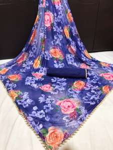 Saree imprimé numérique Malai avec chemisier pièce les femmes indiennes portent pas cher bas prix en gros Surat réception porter Sari Alphanumero - Product Image 4