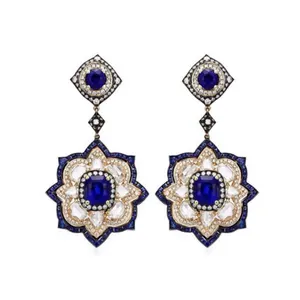 Boucles d'oreilles en argent sterling 925, pour femmes, bijoux haut de gamme, en pierre bleue, noir, rhodium et zircon cubique