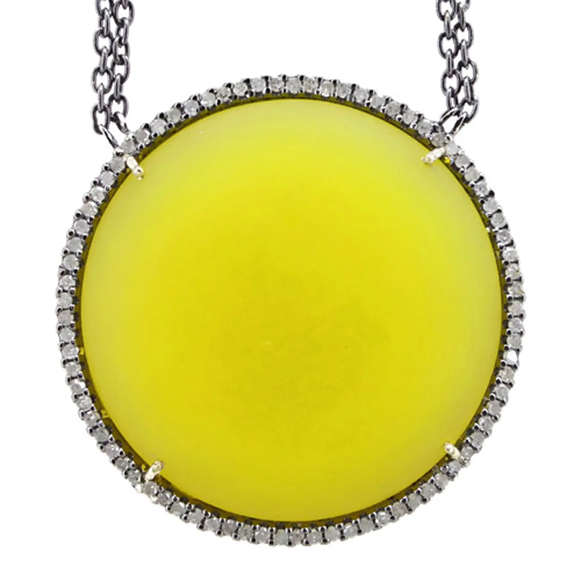 Gold & Silver Diamond Yellow Onyx Pendant With Chain Necklace Fine Jewelry Incrustados Collar de Cadena en Plata Esterlina 925