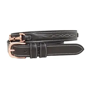 Brown Leather Belt White Stitching With Rose Gold Buckle Fitting