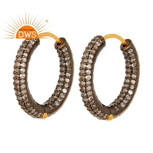 Nouvellement Arrivé Solide 14k Or Jaune Serti Diamant Rond Boucles D'oreilles Fabricant De Bijoux - Product Image 1