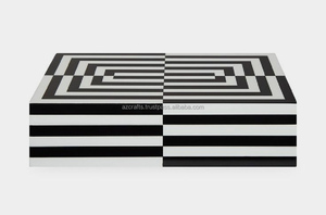 Wholesale Black and White Resin Inlay Design <b>Ring</b> Box Acrylic and Bone Jewelry Case with Carton Packaging Metal <b>Storage</b> Box - Product Image 5