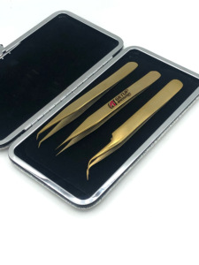 Professionnel meilleur 45 degrés mince droite or Plasma incurvé en acier inoxydable Extension de cils pince à épiler Logo personnalisé outils de beauté - Product Image 2