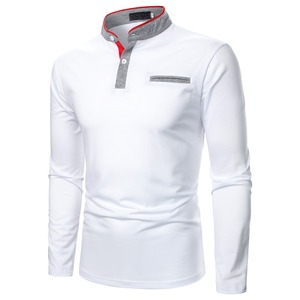Nouveaux T-shirts d'été pour hommes, t-shirt personnalisé en coton, haut extensible, léger, respirant, Sweat-Shirt, revers de sport, couleur Pure, manches longues - Product Image 2