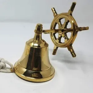 Timeless Handmade Elegance Solid Brass <b>Ship</b> Bell Wall Mountable Hanging <b>Ship</b> <b>Wheel</b> Bell - Product Image 1