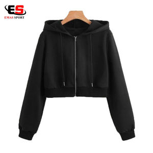 Ventes en gros de sweats à capuche courts pour femmes, hiver 2021, personnalisés, à fermeture éclair, confortables, en polaire, ensemble de pulls - Product Image 5