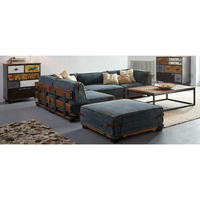 Conjunto de Sofá Seccional en Forma de L Levi Denim |   Sofá Esquinero con Estructura de Madera Industrial |   Apartamento Modular Hecho a Mano Estilo Loft Vintage