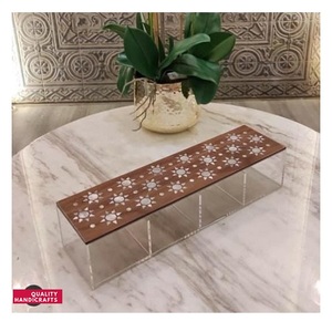 Boîte à balai en bois de style arabe en gros, avec couvercle en bois d'acacia incrusté de nacre, décoration indienne, artisanat, découpe au laser, blanc - Product Image 4